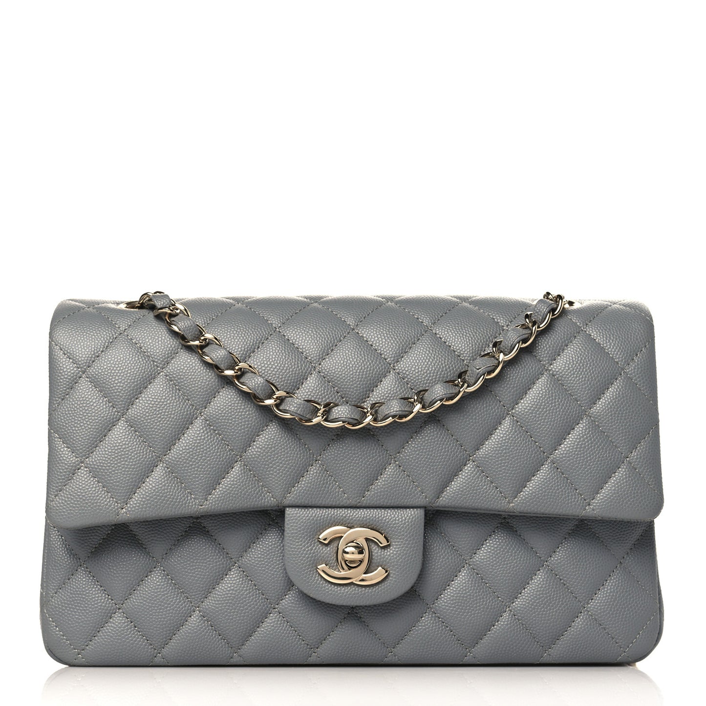 Caviar Quilted Medium Double Flap Grey