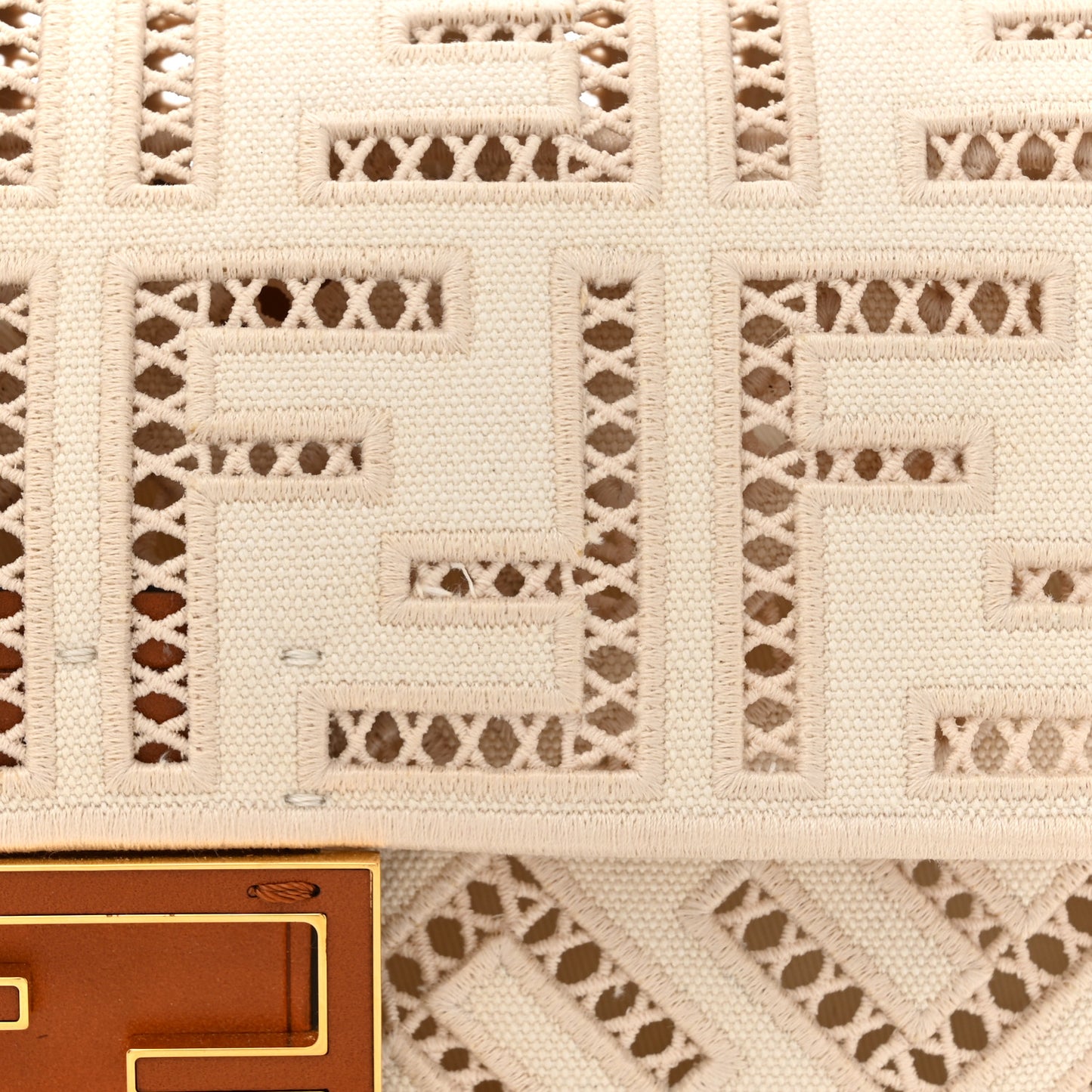 Canvas Cuoio Agata FF Ajour Embroidered Baguette Grezzo Cuoio