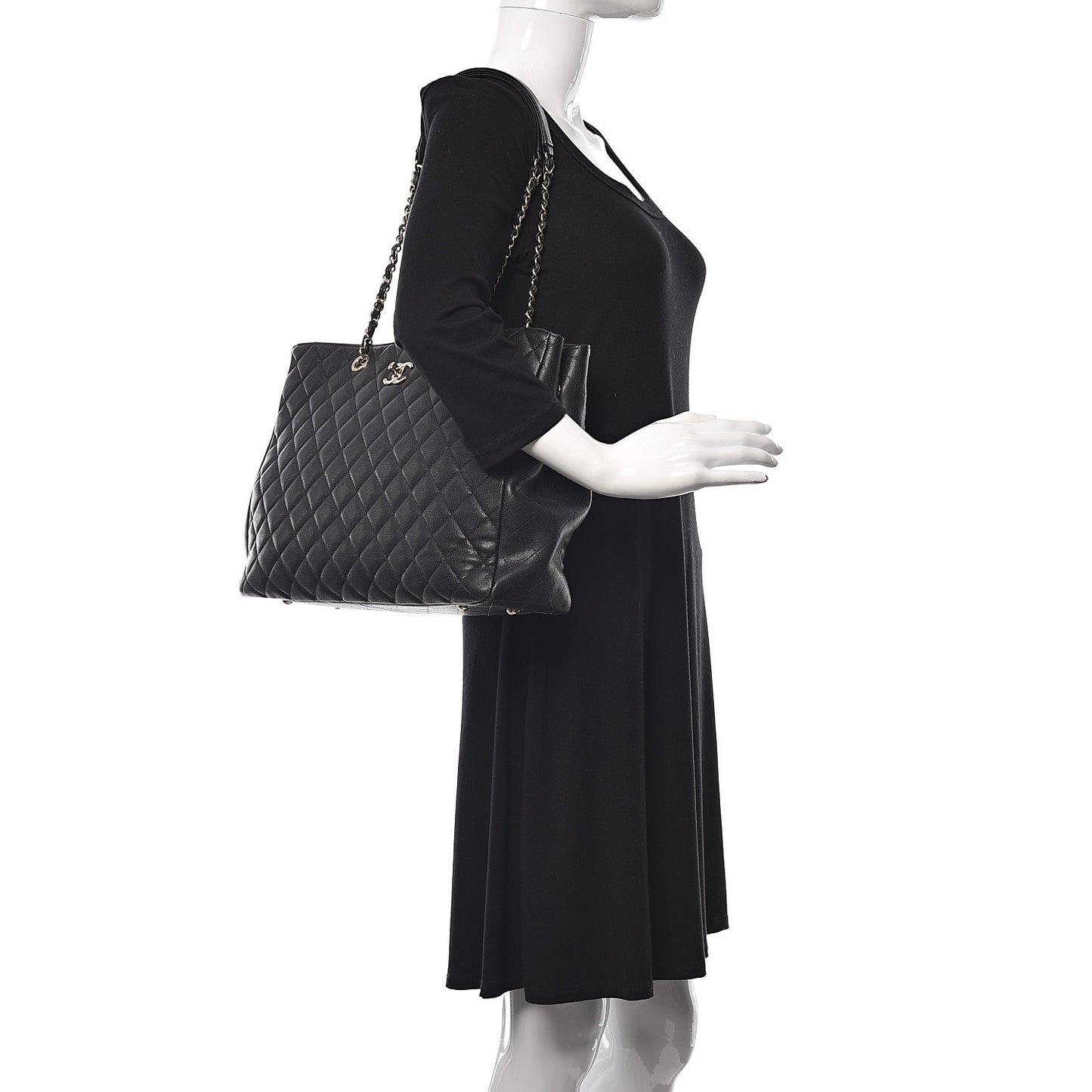 Caviar Quilted Large Shopping Tote Black