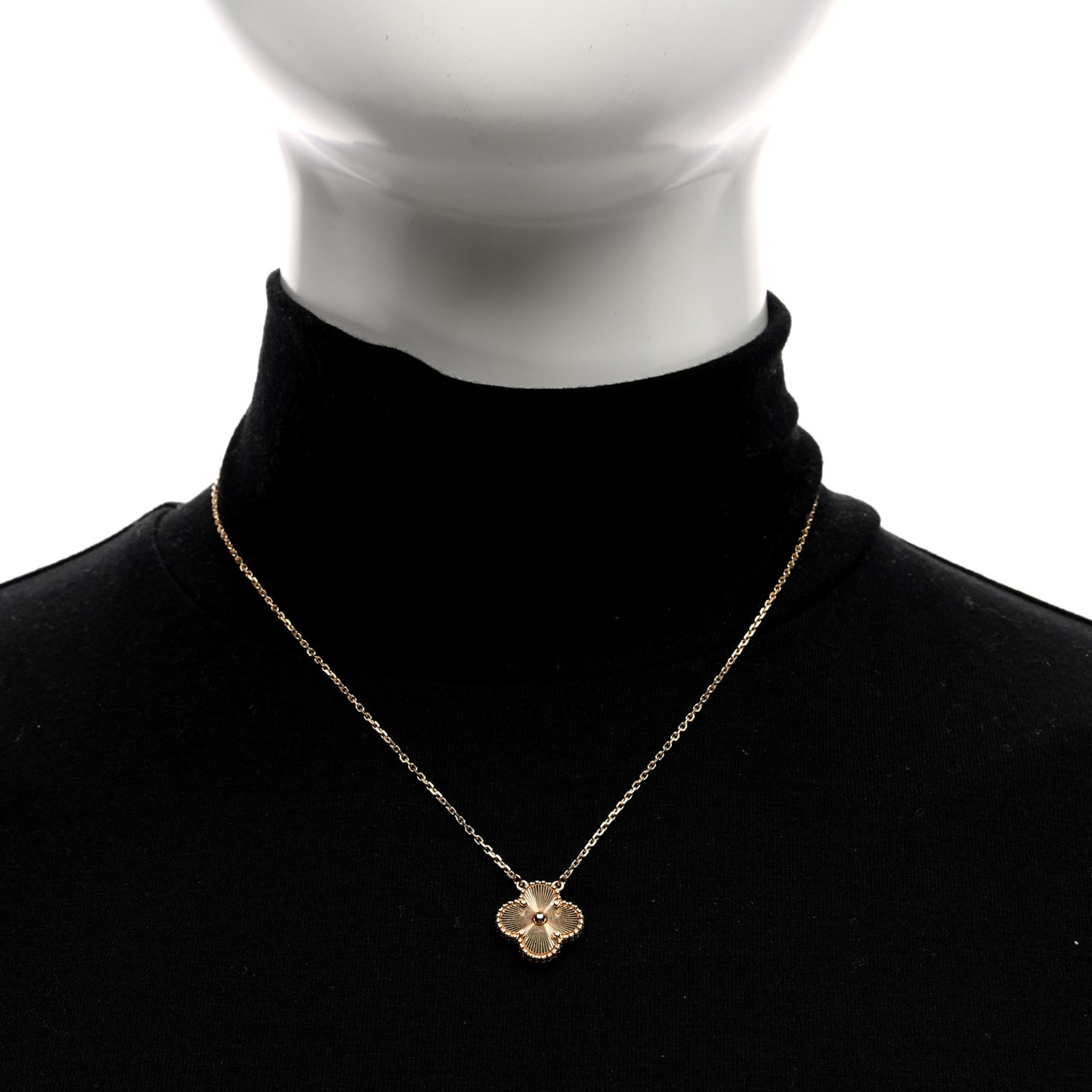 18K Yellow Gold Guilloche Vintage Alhambra Pendant Necklace