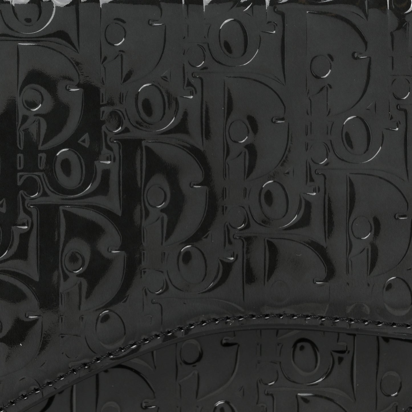 Patent Oblique Embossed Saddle Boxy Bag Black