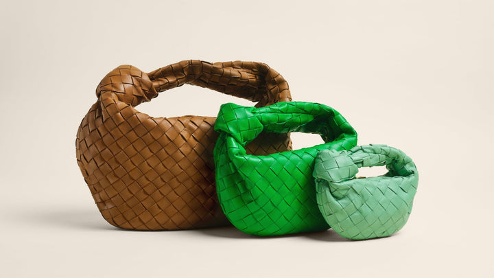 Three Bottega Veneta Jodie bags in various sizes lined up