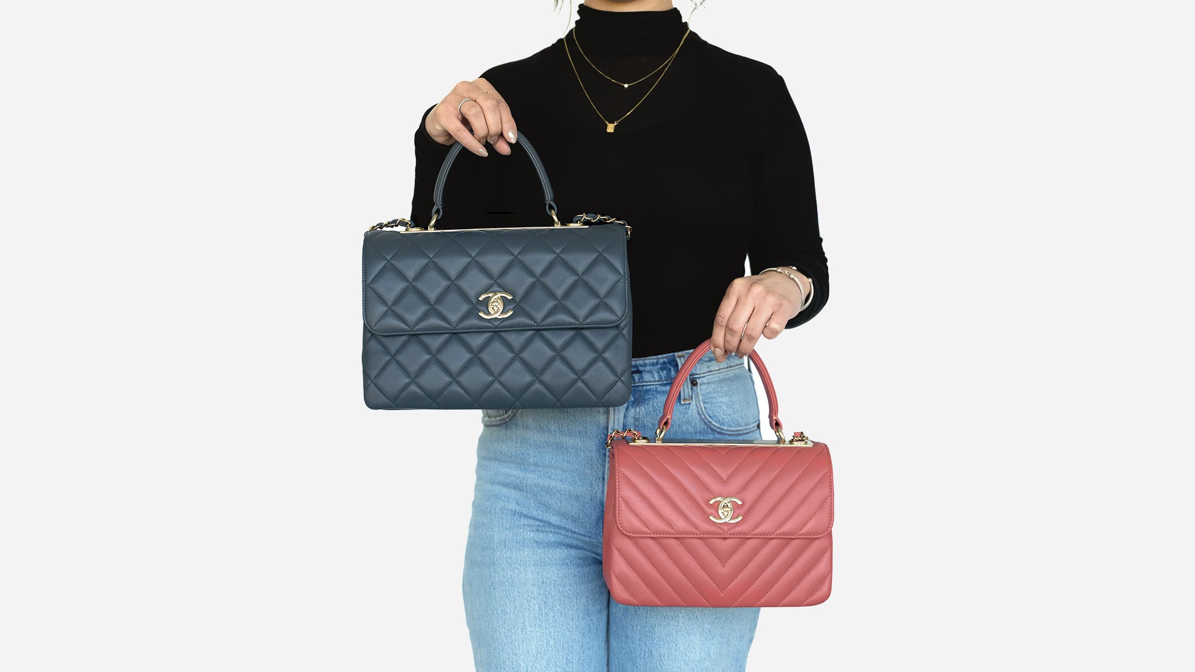 comparing chanel trendy bag sizes small versus medium by FASHIONPHILE