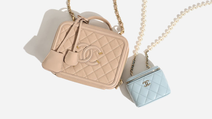 chanel vanity bags with chain styled together by FASHIONPHILE