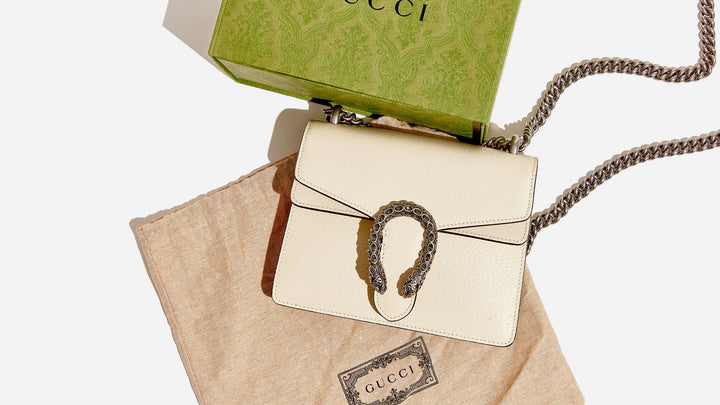 a light beige new gucci dionysus shoulder bag with the original box and dust bag by FASHIONPHILE