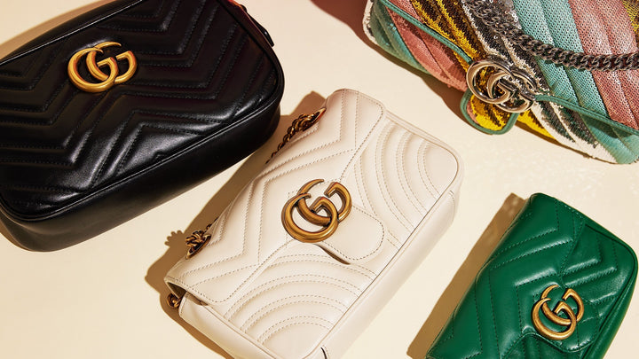 studio image of gucci handbags grouped together FASHIONPHILE