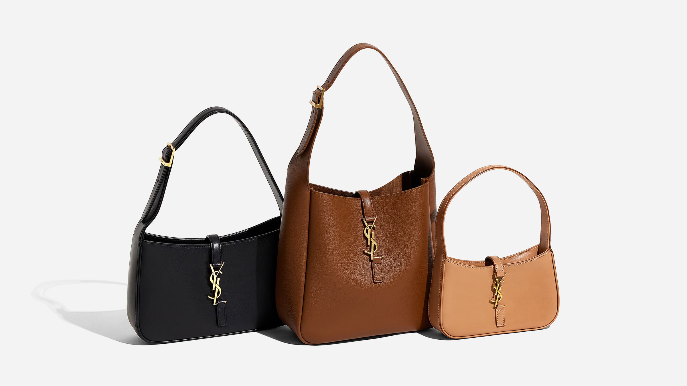 comparing different saint laurent le 5 a 7 bag styles in black, brown, and beige by FASHIONPHILE