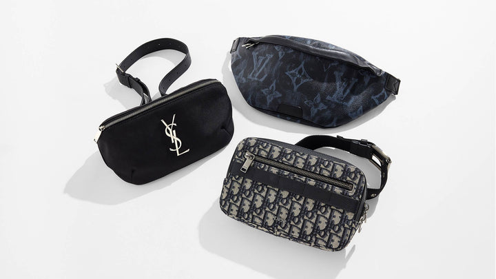 this is an image by FASHIONPHILE of luxury designer belt bags grouped together from dior, louis vuitton, and saint laurent