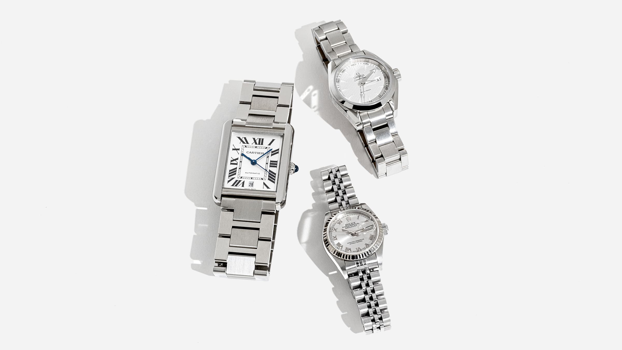 comparing different watch case sizes and shapes by FASHIONPHILE