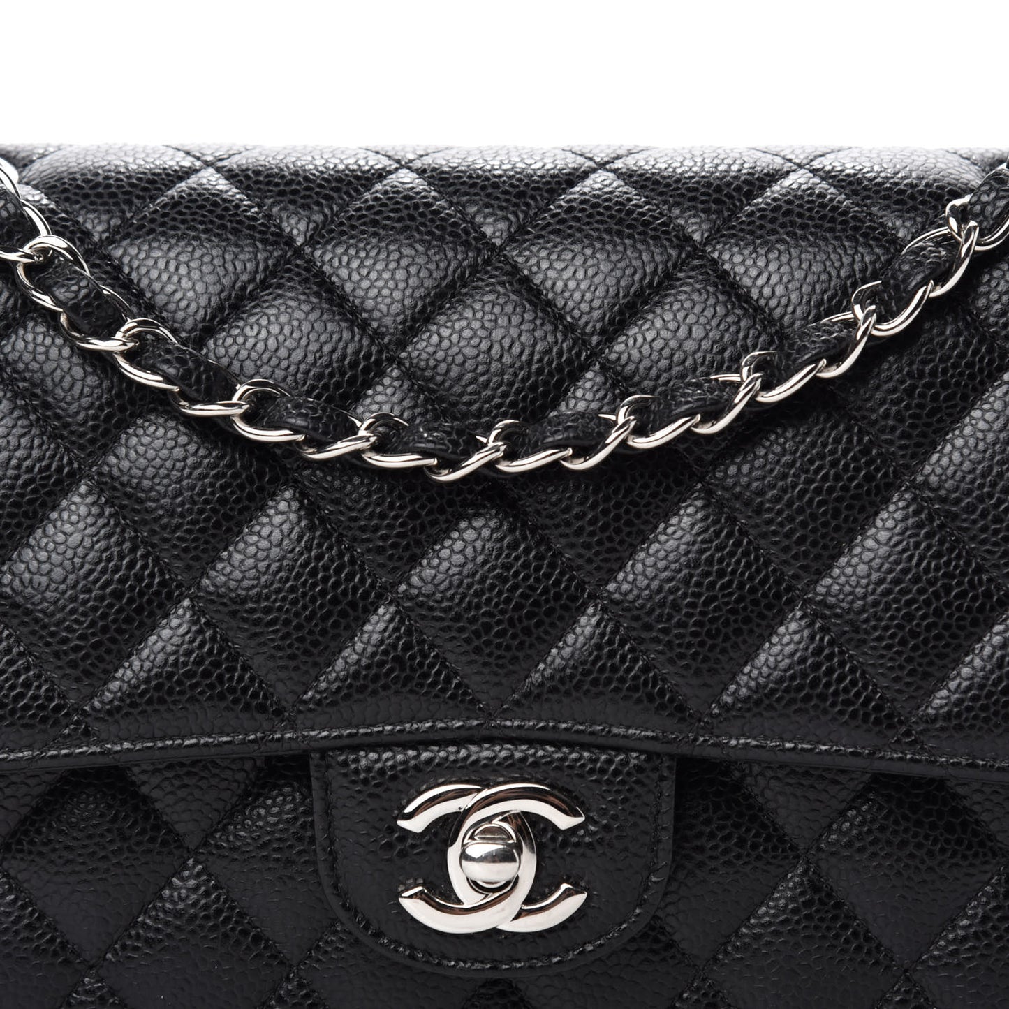 Caviar Quilted Medium Double Flap Black