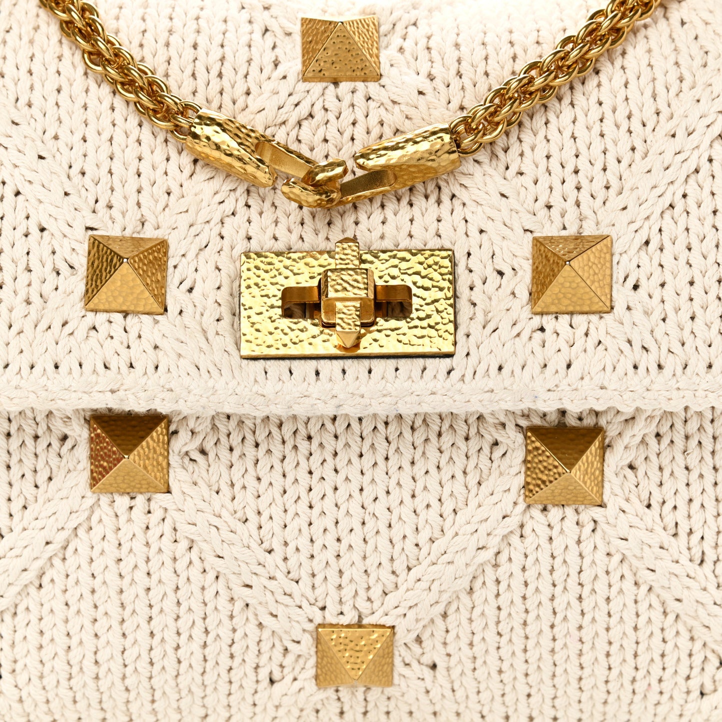 Knit Large Roman Stud Shoulder Bag Ecru