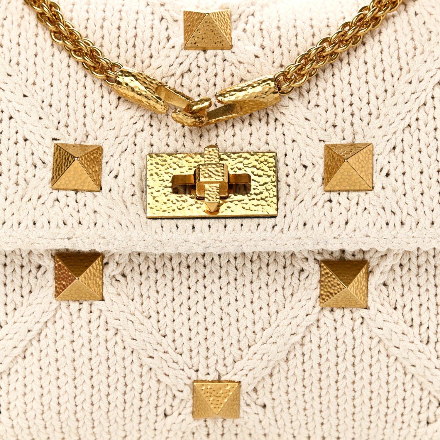 Valentino Garavani Knit Large Roman Stud Shoulder Bag Ecru 7 of 10