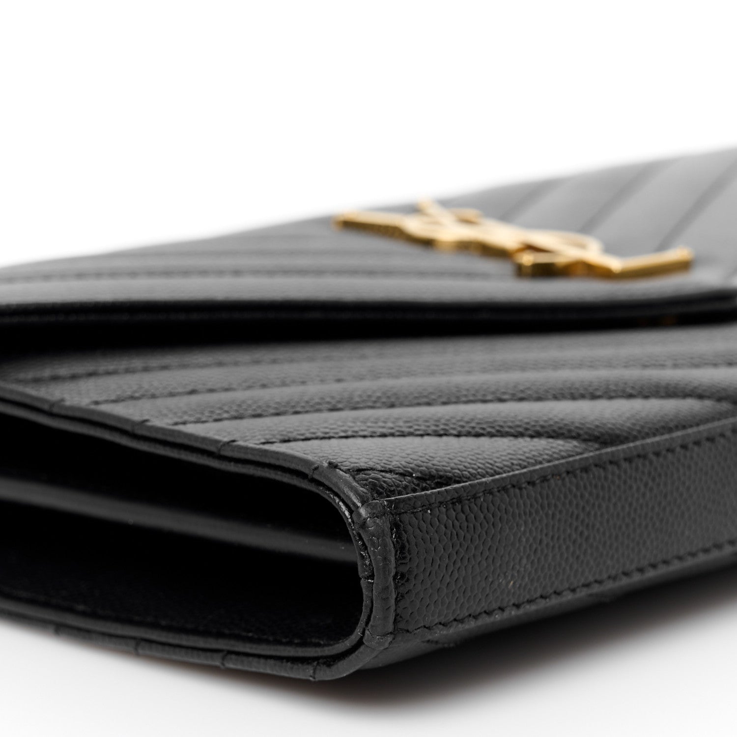 Saint Laurent Grain De Poudre Matelasse Chevron Monogram Chain Wallet Black 8 of 9