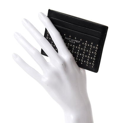 Saint Laurent Calfskin Studded Credit Card Case Black 2 of 7