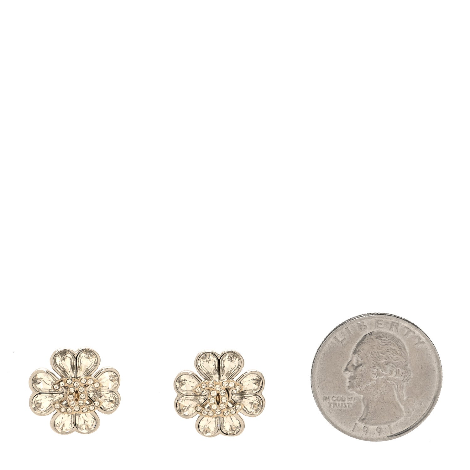 Chanel Metal Crystal CC Clover Heart Earrings Silver Gold 2 of 5