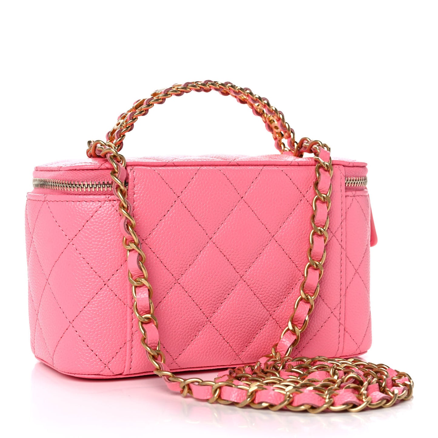 Shiny Caviar Quilted Pick Me Up Vanity Case Pink