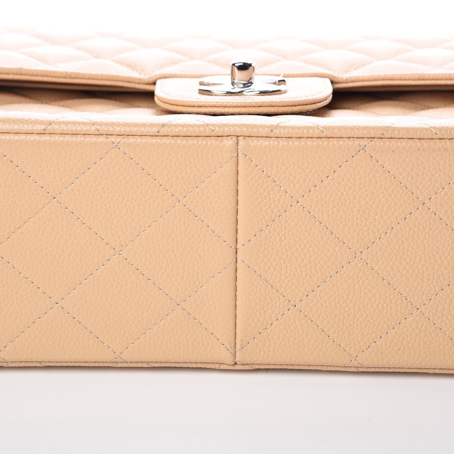 Caviar Quilted Jumbo Double Flap Light Beige