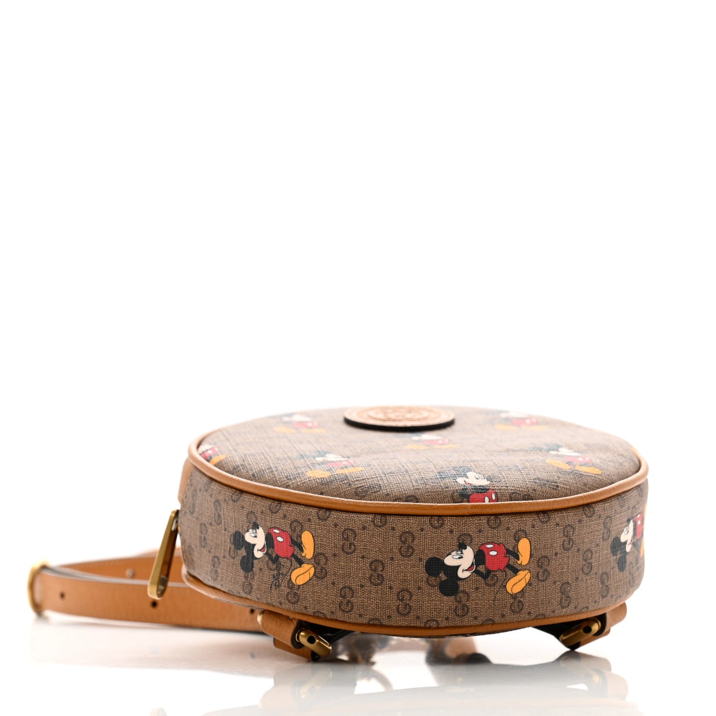 X DISNEY Mini Vintage GG Supreme Monogram Mickey Mouse Round Backpack Beige Vintage Sun Oil