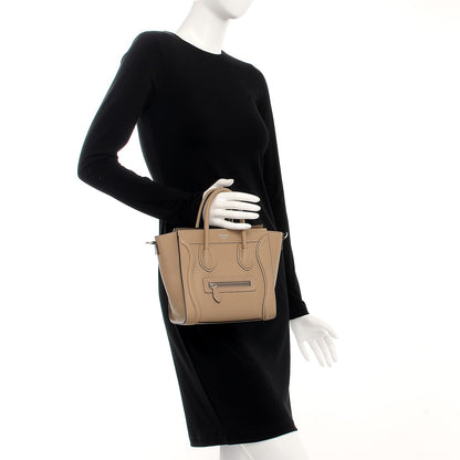 Celine Drummed Calfskin Nano Luggage Dune 3 of 8