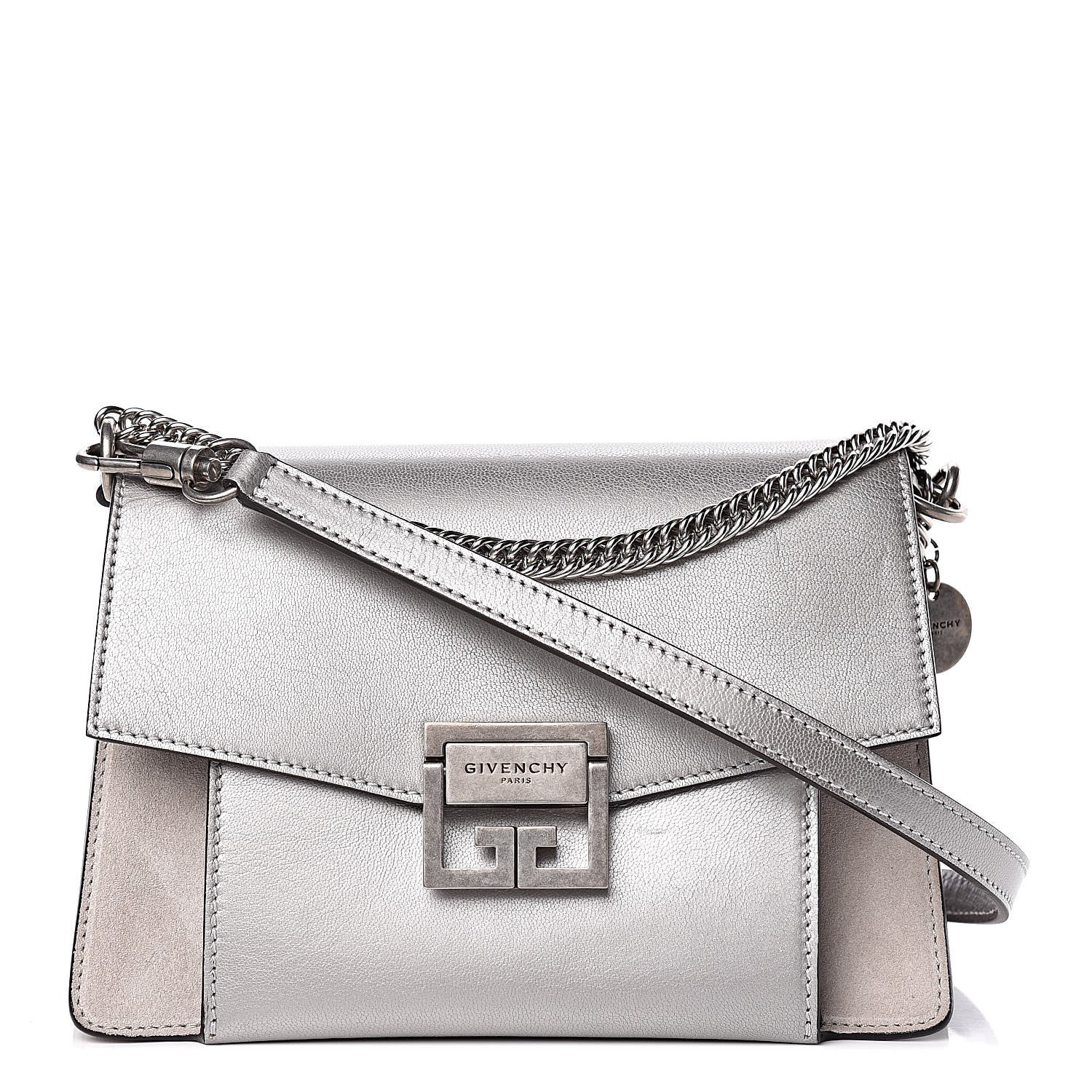 Givenchy Metallic Sugar Goatskin Suede Small GV3 Shoulder Bag Silver 1 of 11