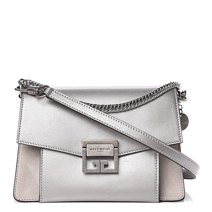 Givenchy Metallic Sugar Goatskin Suede Small GV3 Shoulder Bag Silver 1 of 11