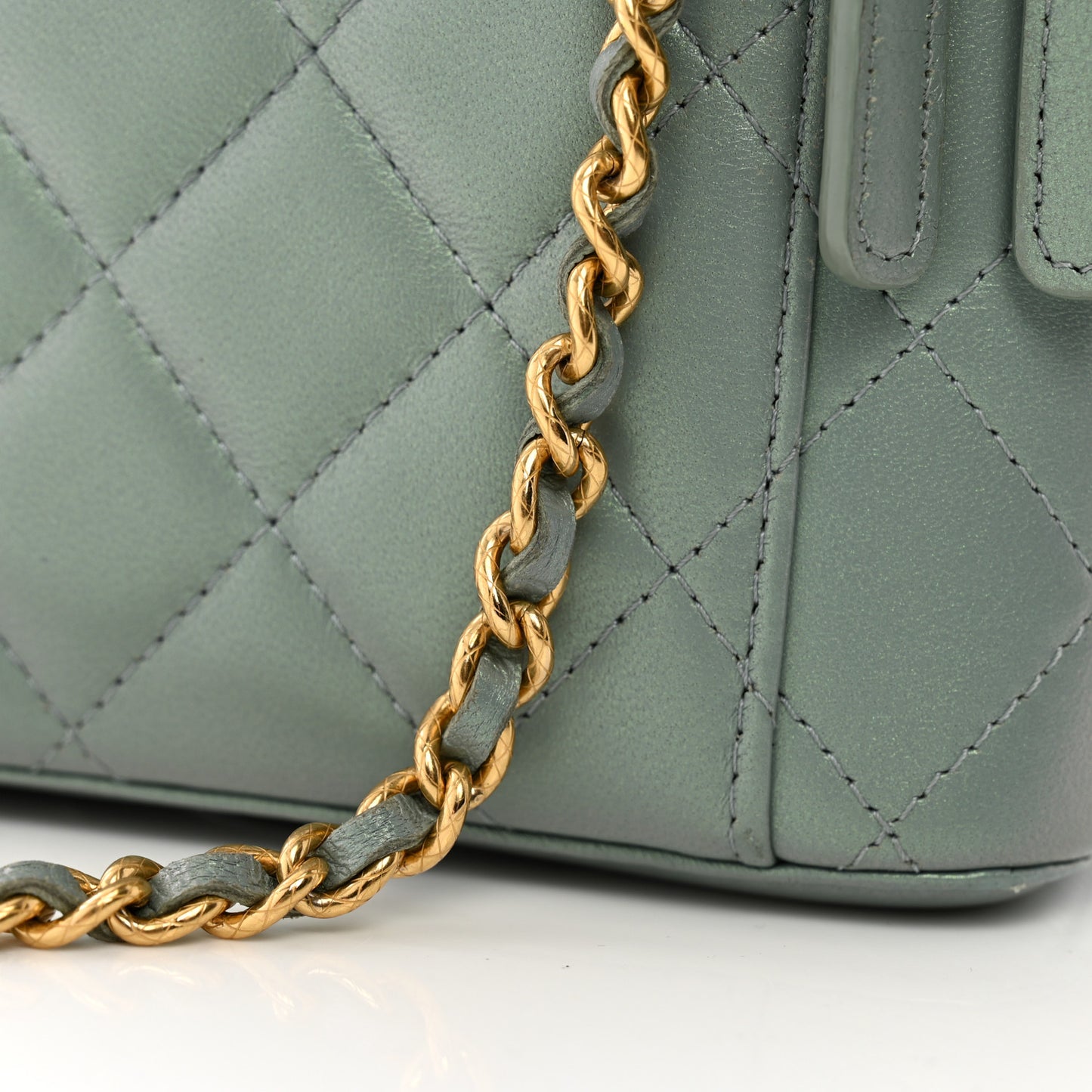 Metallic Lambskin Quilted Small CC Dynasty Vanity Case With Chain Grey