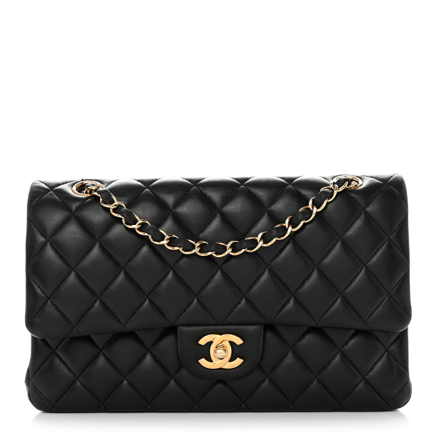 Lambskin Quilted Medium Double Flap Black