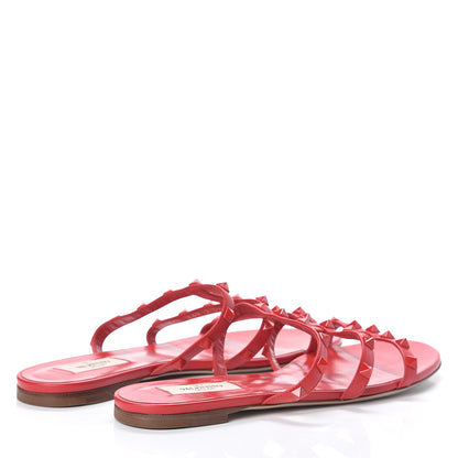 Valentino Garavani Calfskin Monochrome Rockstud Caged Flat Slide Sandals 39 Rouge Pur 4 of 7