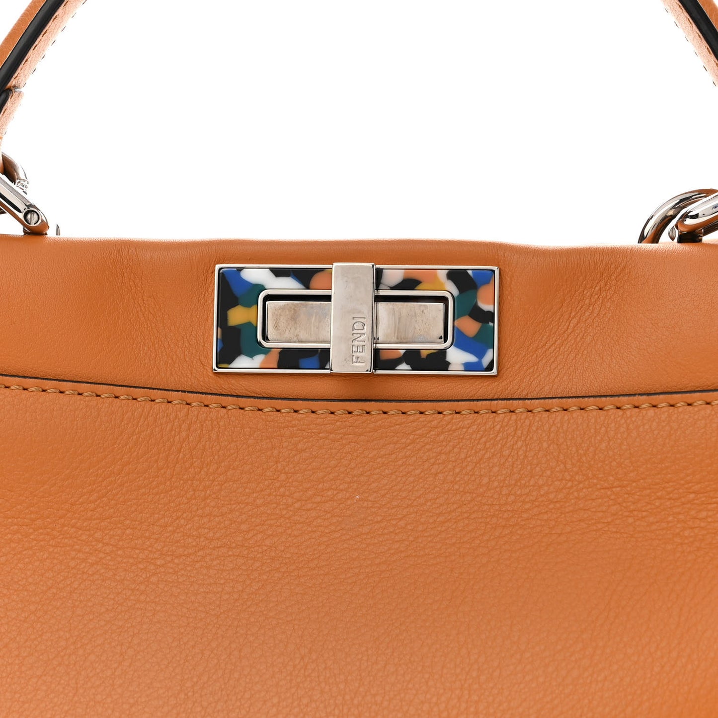 Vitello Seta Shiny Nappa Plexiglass Granite Medium Peekaboo Iconic Satchel Ginger Latte