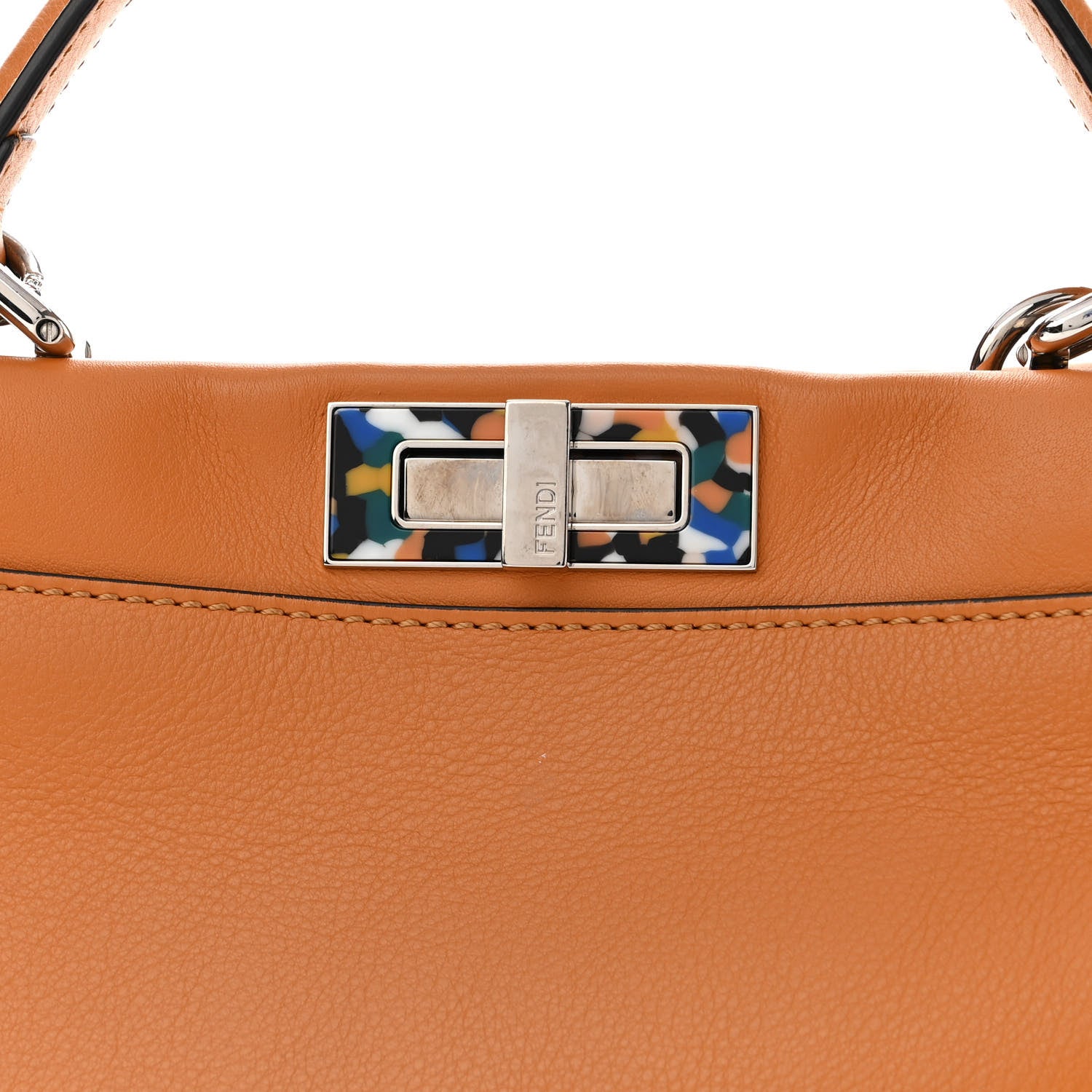 Fendi Vitello Seta Shiny Nappa Plexiglass Granite Medium Peekaboo Iconic Satchel Ginger Latte 9 of 12