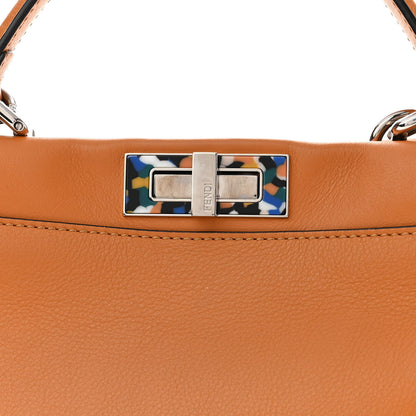 Fendi Vitello Seta Shiny Nappa Plexiglass Granite Medium Peekaboo Iconic Satchel Ginger Latte 9 of 12