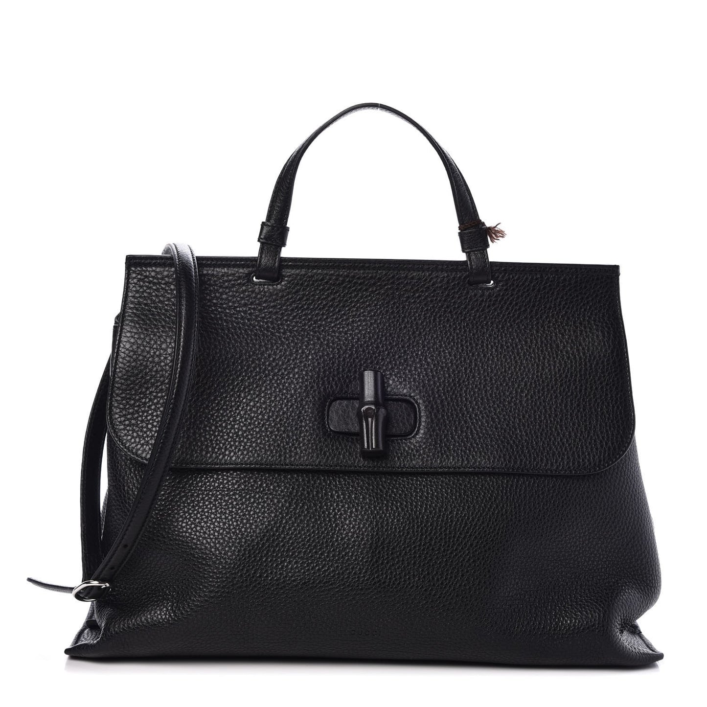 Pebbled Calfskin Large Bamboo Daily Top Handle Bag Black