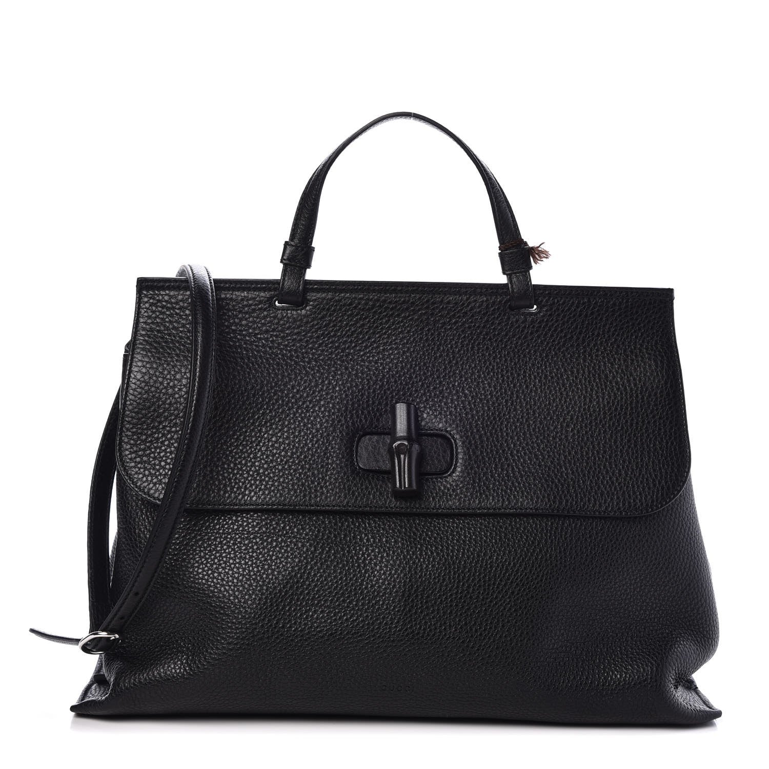 Gucci Pebbled Calfskin Large Bamboo Daily Top Handle Bag Black 1 of 7