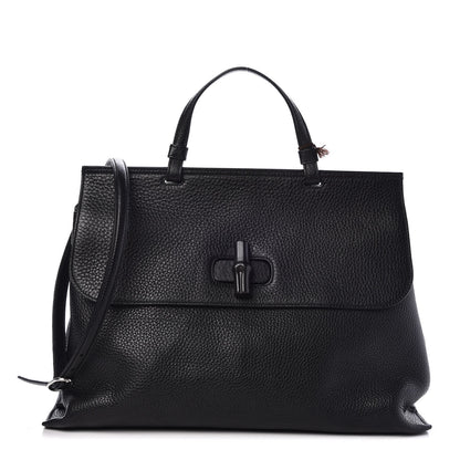Gucci Pebbled Calfskin Large Bamboo Daily Top Handle Bag Black 1 of 7