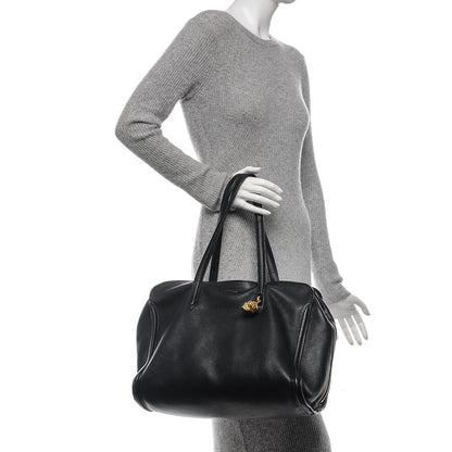 Alexander McQueen Pebbled Calfskin Large Skull Padlock Zip Around Tote Black 2 of 8