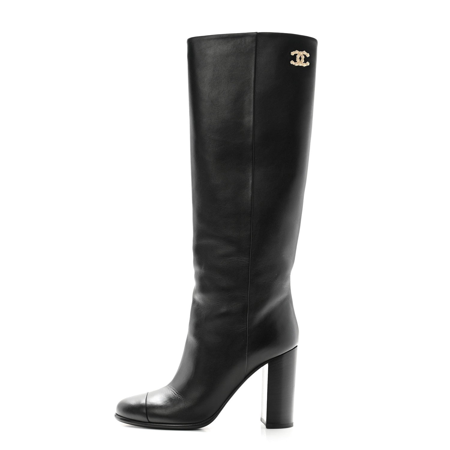 Chanel Calfskin CC Knee High Boots 40 Black 1 of 8