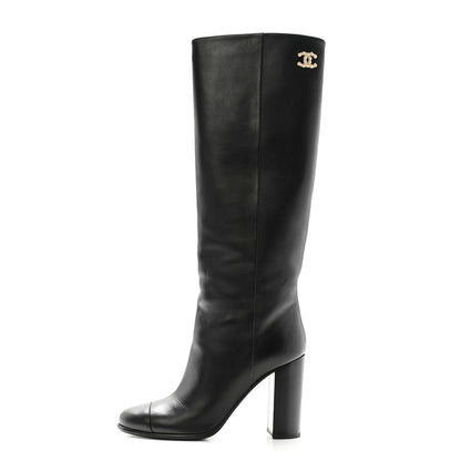Chanel Calfskin CC Knee High Boots 40 Black 1 of 8