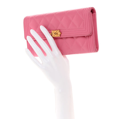 Chanel Lambskin Quilted Large Boy Gusset Flap Wallet Pink 2 of 12