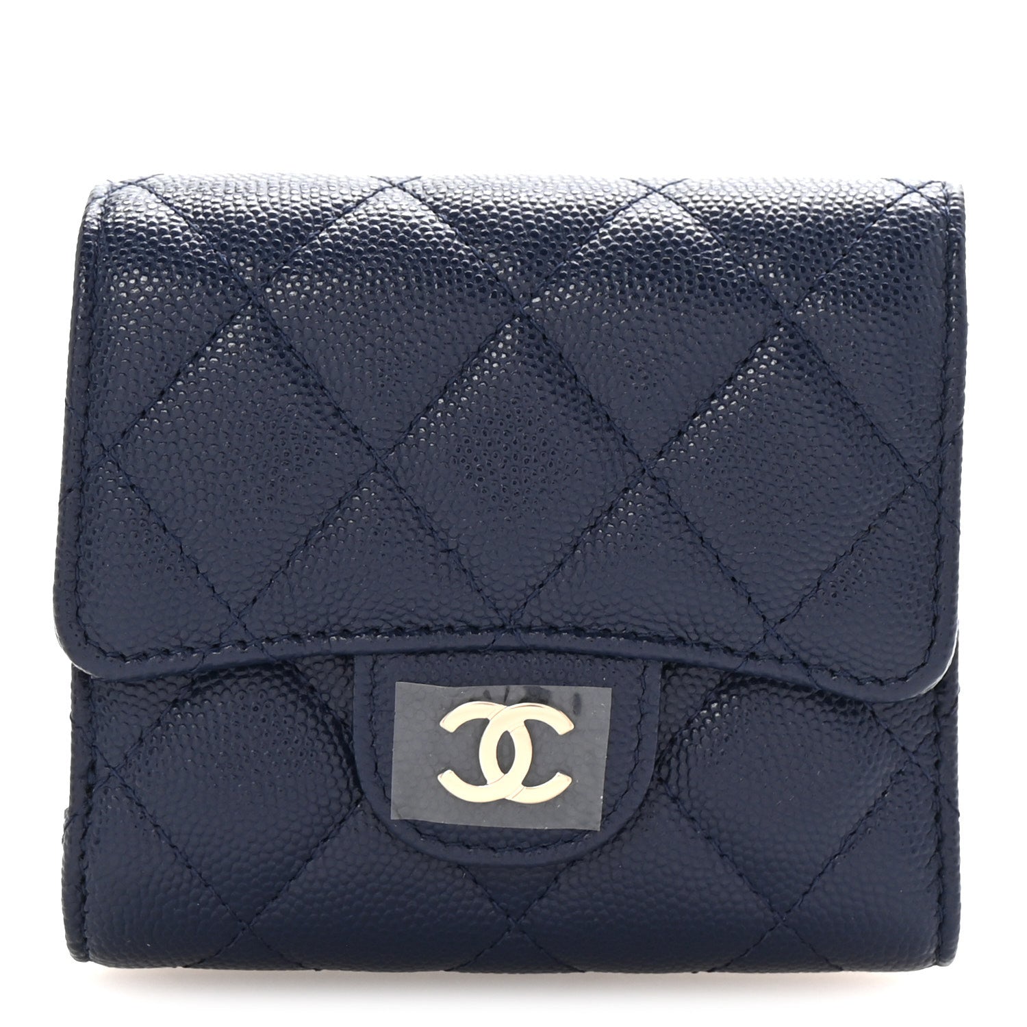 Chanel Caviar Quilted Compact Flap Wallet Navy 1 of 9