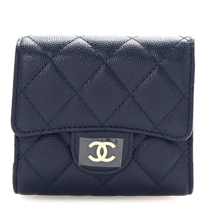 Chanel Caviar Quilted Compact Flap Wallet Navy 1 of 9