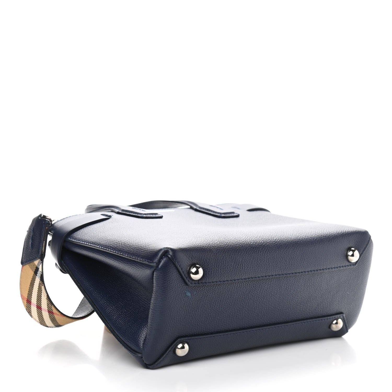 Burberry Derby Calfskin House Check Small Banner Tote Regency Blue 4 of 9