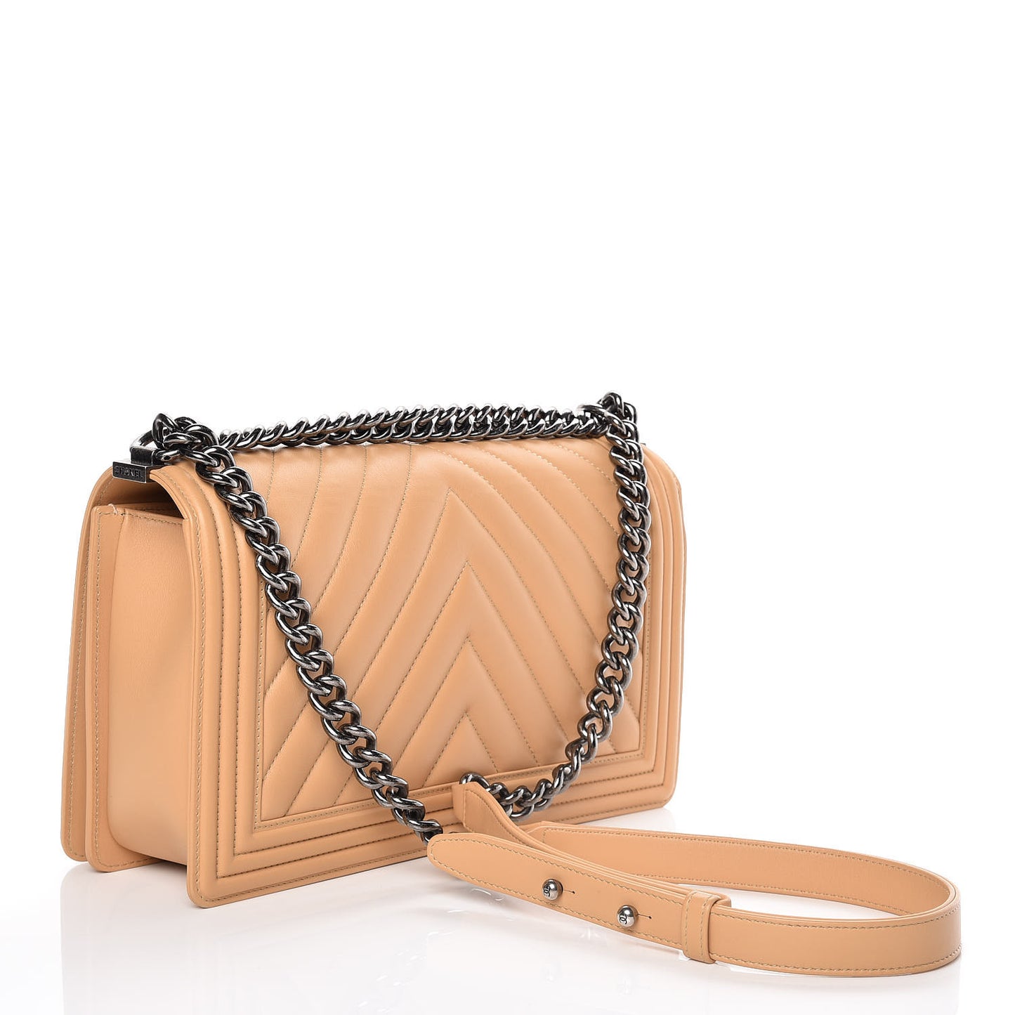 Calfskin Chevron New Medium Boy Flap Beige
