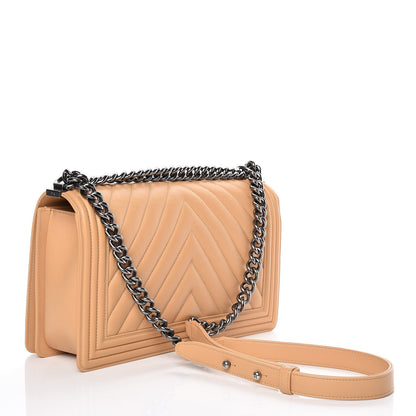 Chanel Calfskin Chevron New Medium Boy Flap Beige 4 of 13