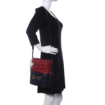 Gucci Azalea Sakai Be Green Calfskin Horsebit 1955 Drawstring Bucket Bag Blue New Cherry Red 2 of 10
