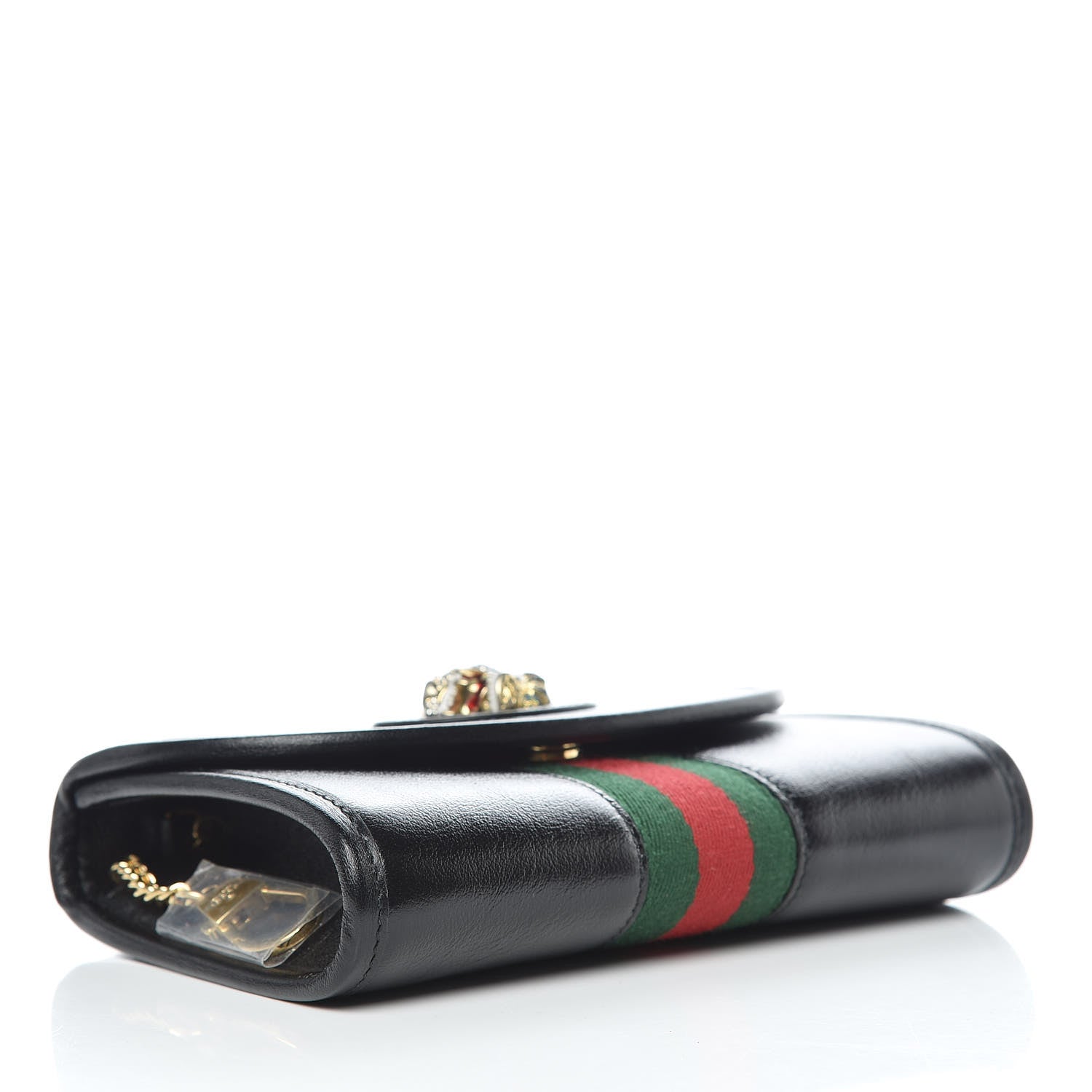 Gucci Textured Calfskin Web Mini Rajah Slim Flap Shoulder Bag Black 4 of 11
