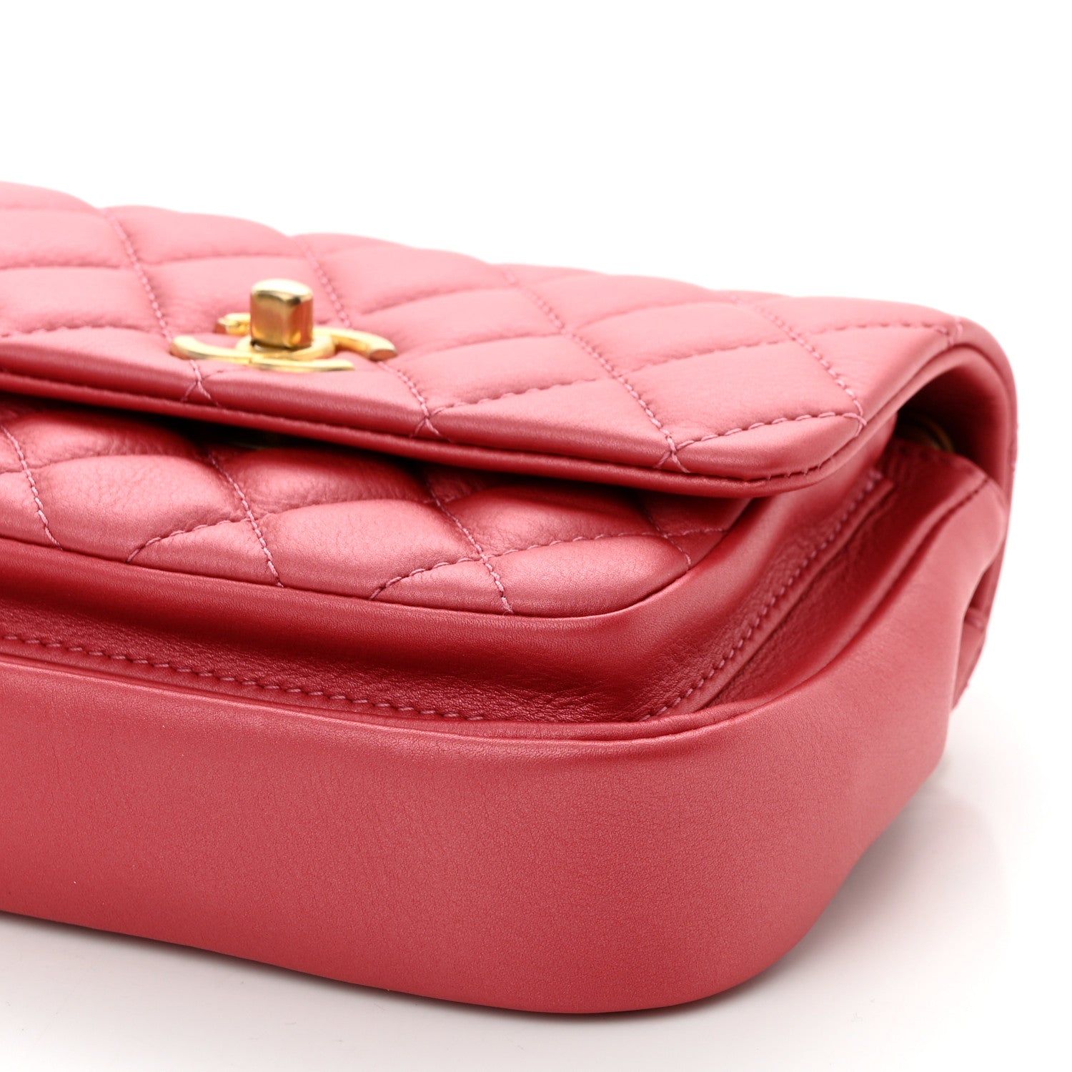 Chanel Metallic Calfskin Quilted Top Handle Flap Dark Pink 10 of 10