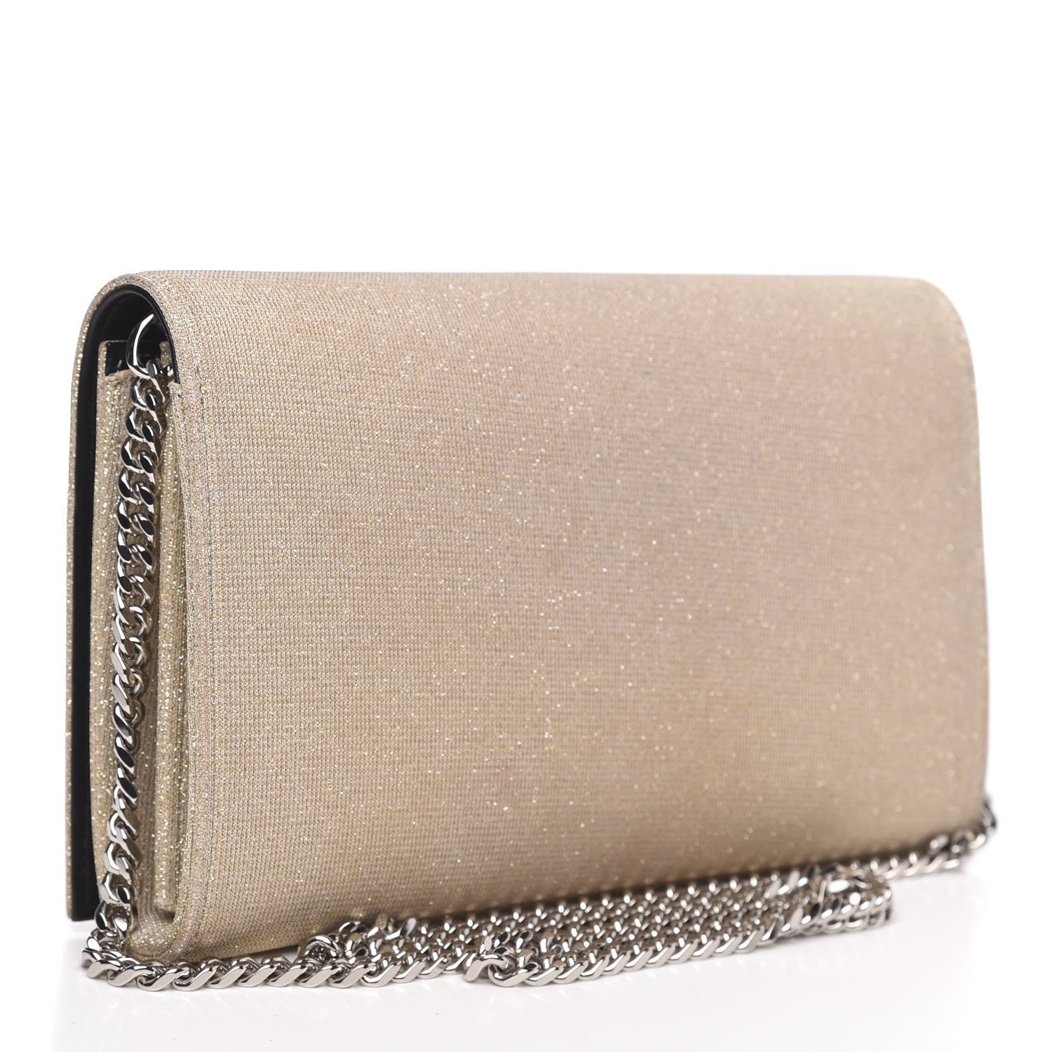 Saint Laurent Metallic Sparkle Fabric Monogram Chain Wallet Platino 3 of 13