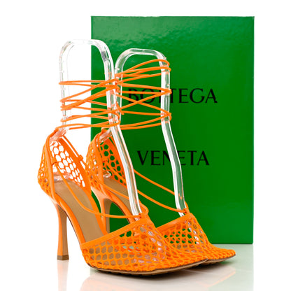 Bottega Veneta Mesh Nappa Stretch Ankle Tie Sandals 38.5 Tangerine 10 of 10