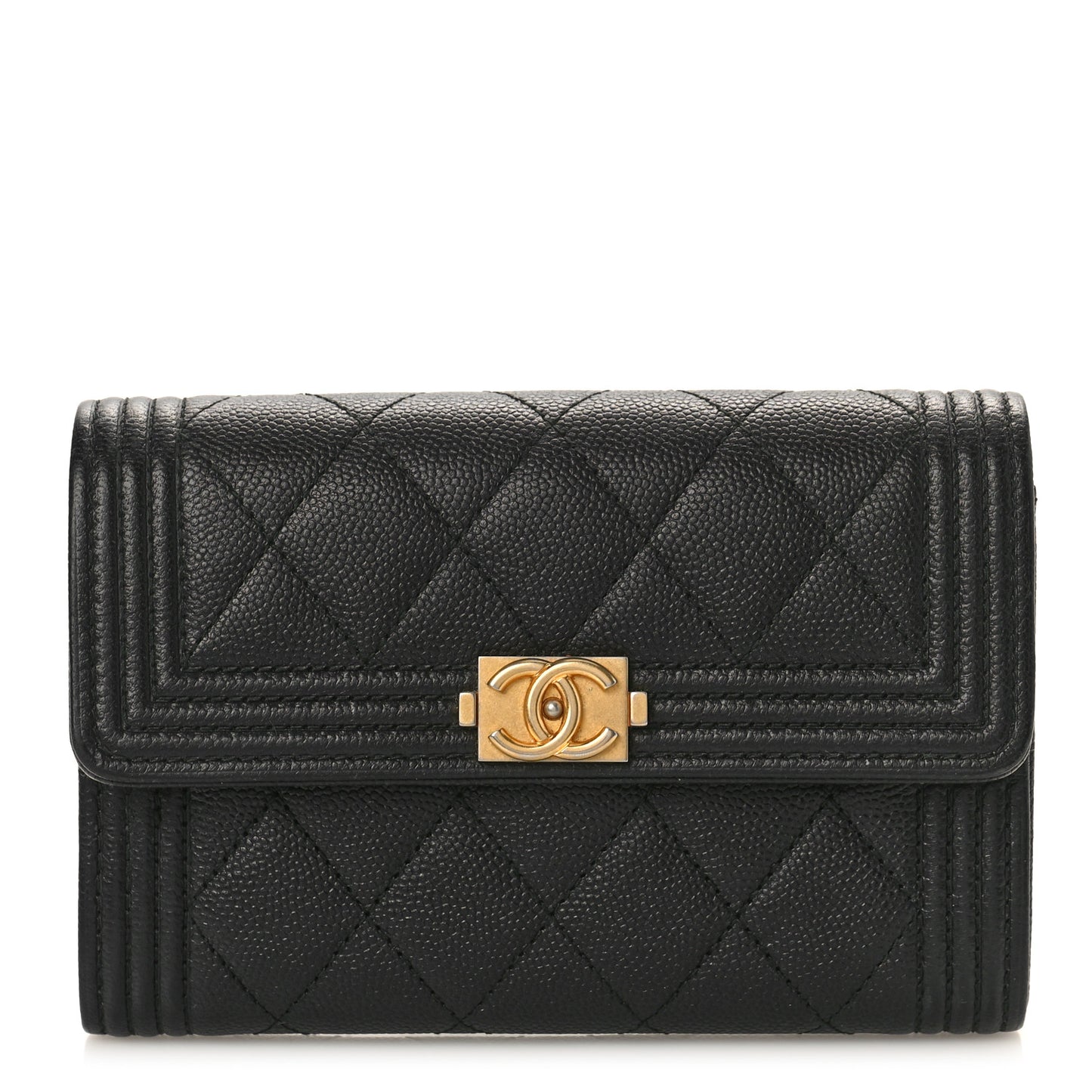 Caviar Quilted Medium Boy Flap Wallet Black