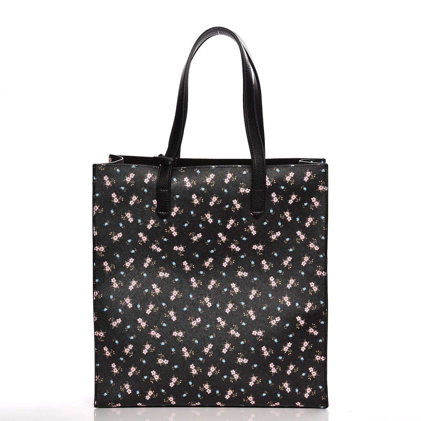 Coated Canvas Hibiscus Print Medium Stargate Shopper Tote Black Multicolor
